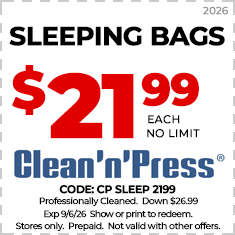 Coupon for Clean'n'Press offering blazers and sport coats cleaned and pressed for $7.99 each, no limit, valid through 6/15/25. In-store only, prepaid, not combinable with other offers.